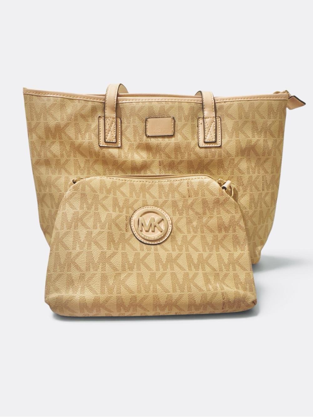 Michael Kors Tan Logo Tote with Leather Trim